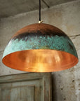 Handmade Verdigris Copper Dome Pendant Light for Rustic Interiors