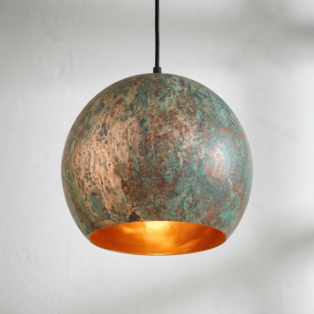 Handmade Verdigris Copper Globe Pendant Light for Rustic Interiors
