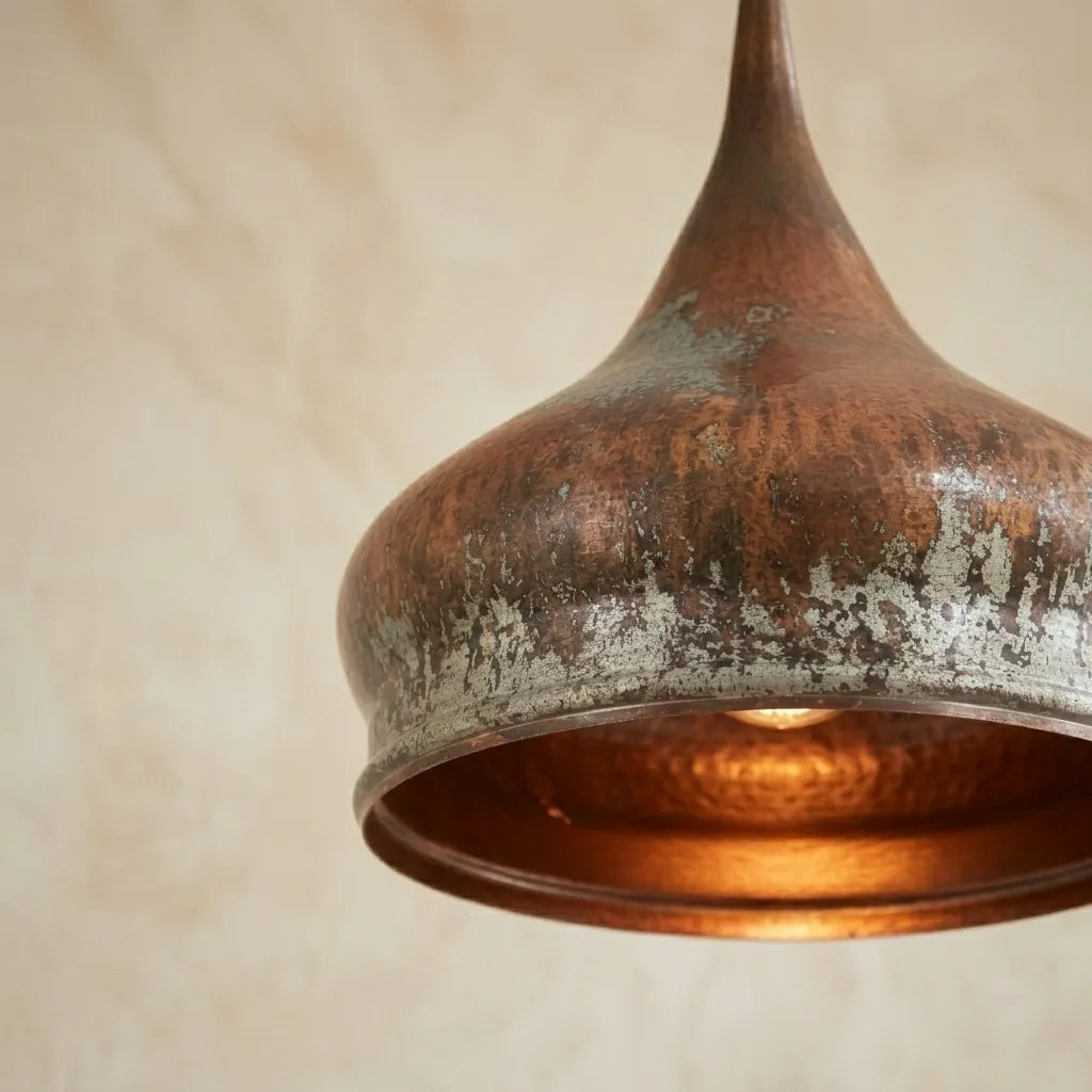 Handmade Oxidized Copper Dome Pendant Light – Rustic Farmhouse Lamp