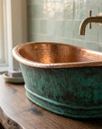 Green Patina Copper Vessel Sink – Rustic Oval Vanity Basin