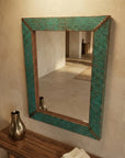 Verdigris Copper Wall Mirror – Rustic Hammered Vanity Decor