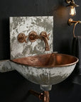 Rustic Wall Mount Copper Bathroom Sink with Hammered Basin