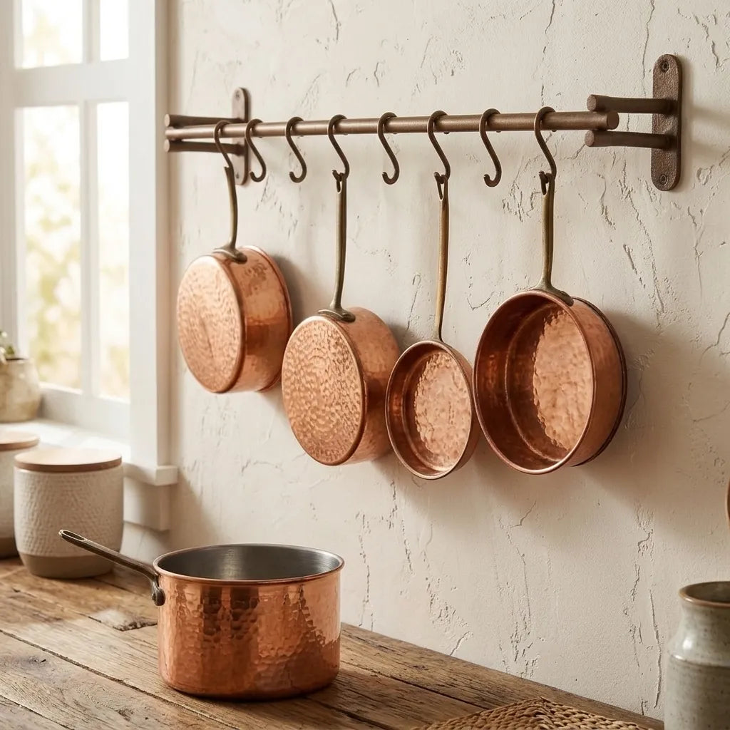 Handmade Copper Pot Rail with S Hooks – Farmhouse Wall Rack