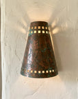 Verdigris Copper Cone Wall Sconce with Square Cutouts