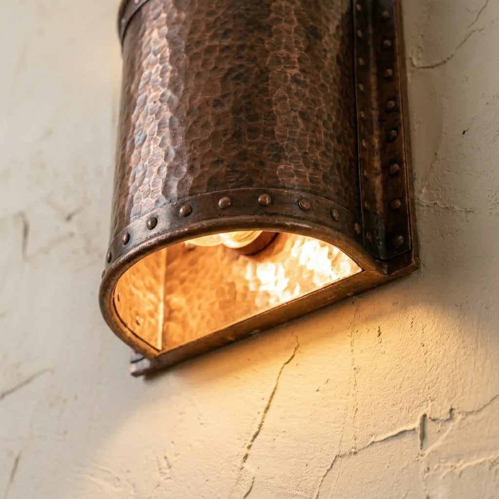 Handcrafted Hammered Copper Wall Sconce – Rustic Lighting