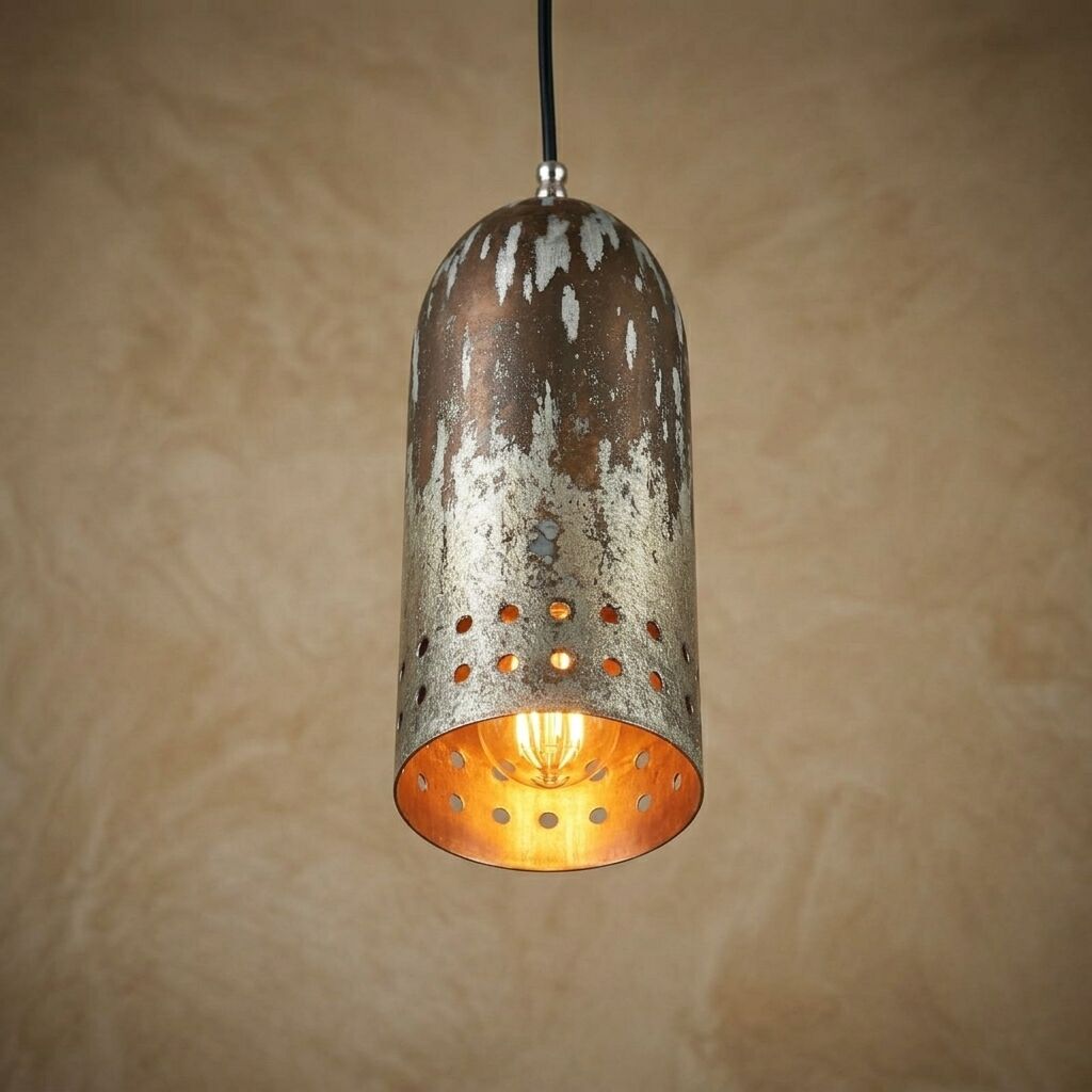 Verdigris Copper Cylinder Pendant Light – Handmade Rustic Hanging Lamp