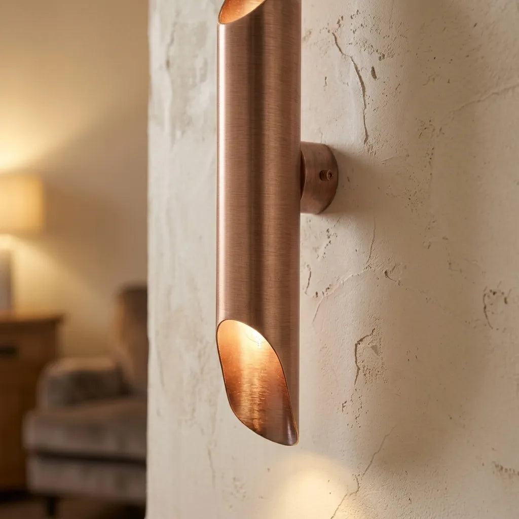 Handcrafted Copper Cylinder Wall Lamp – Dual Beam Sconce
