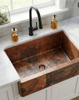 Solid Copper Farmhouse Kitchen Sink with Hammered Finish