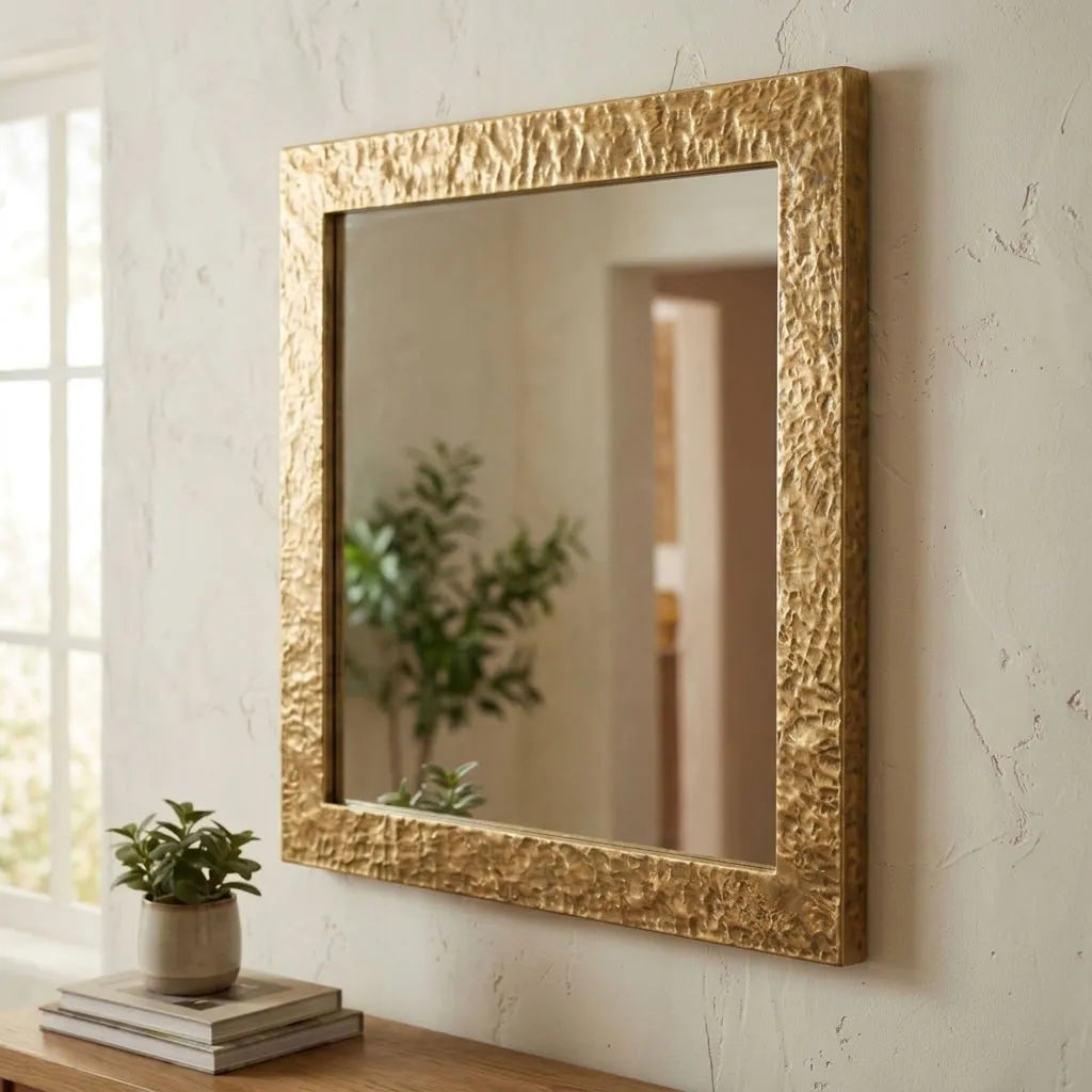 Handmade Hammered Brass Wall Mirror – Luxury Gold Frame