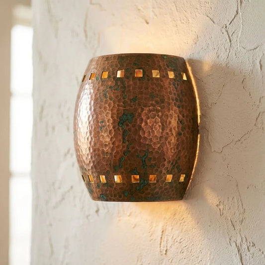 Handmade Hammered Copper Wall Sconce – Rustic Patina Wall Light