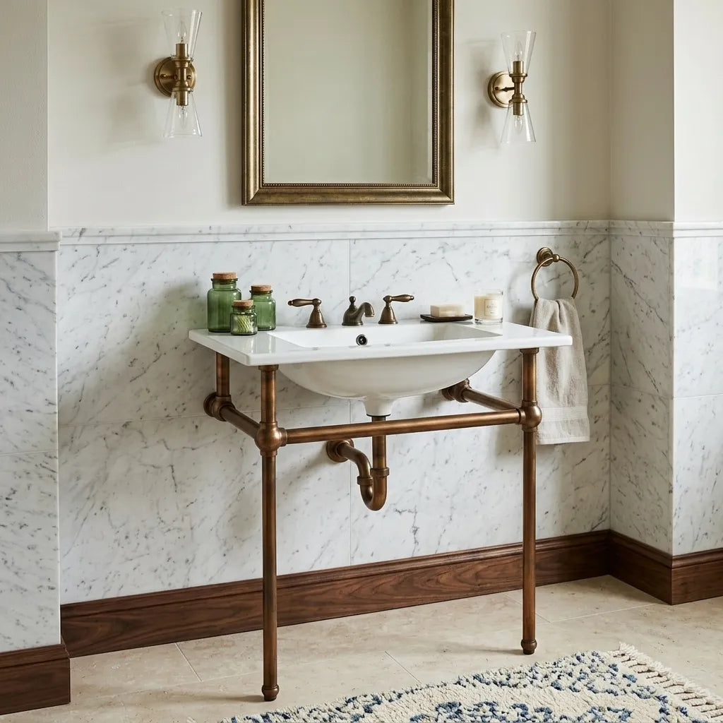 Aged Copper Console Sink Stand – Rustic Vanity Frame