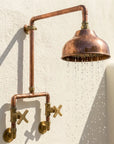 Unlacquered Copper Outdoor Shower System with Wall-Mounted Rain Head