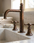 Vintage Copper 3-Hole Basin Faucet with Cross Handles