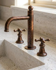 Vintage Copper 3-Hole Basin Faucet with Cross Handles