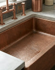 Handmade Hammered Copper Farmhouse Apron Front Kitchen Sink