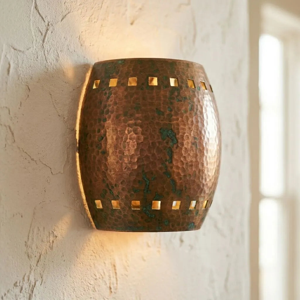 Handmade Hammered Copper Wall Sconce – Rustic Patina Wall Light