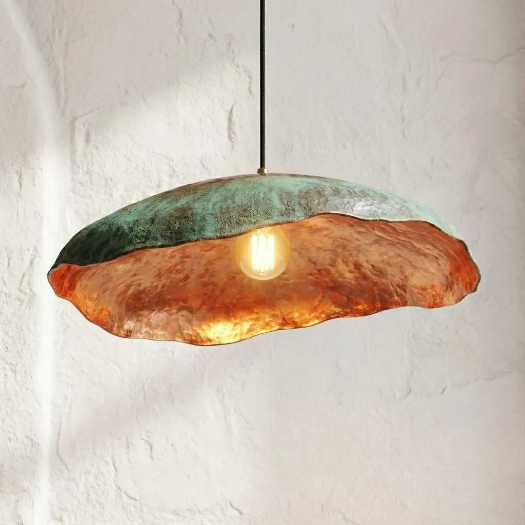 Handmade Green Patina Copper Pendant Light – Organic Sculptural Lamp