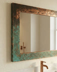 Verdigris Copper Bathroom Mirror – Hammered Rectangular Frame