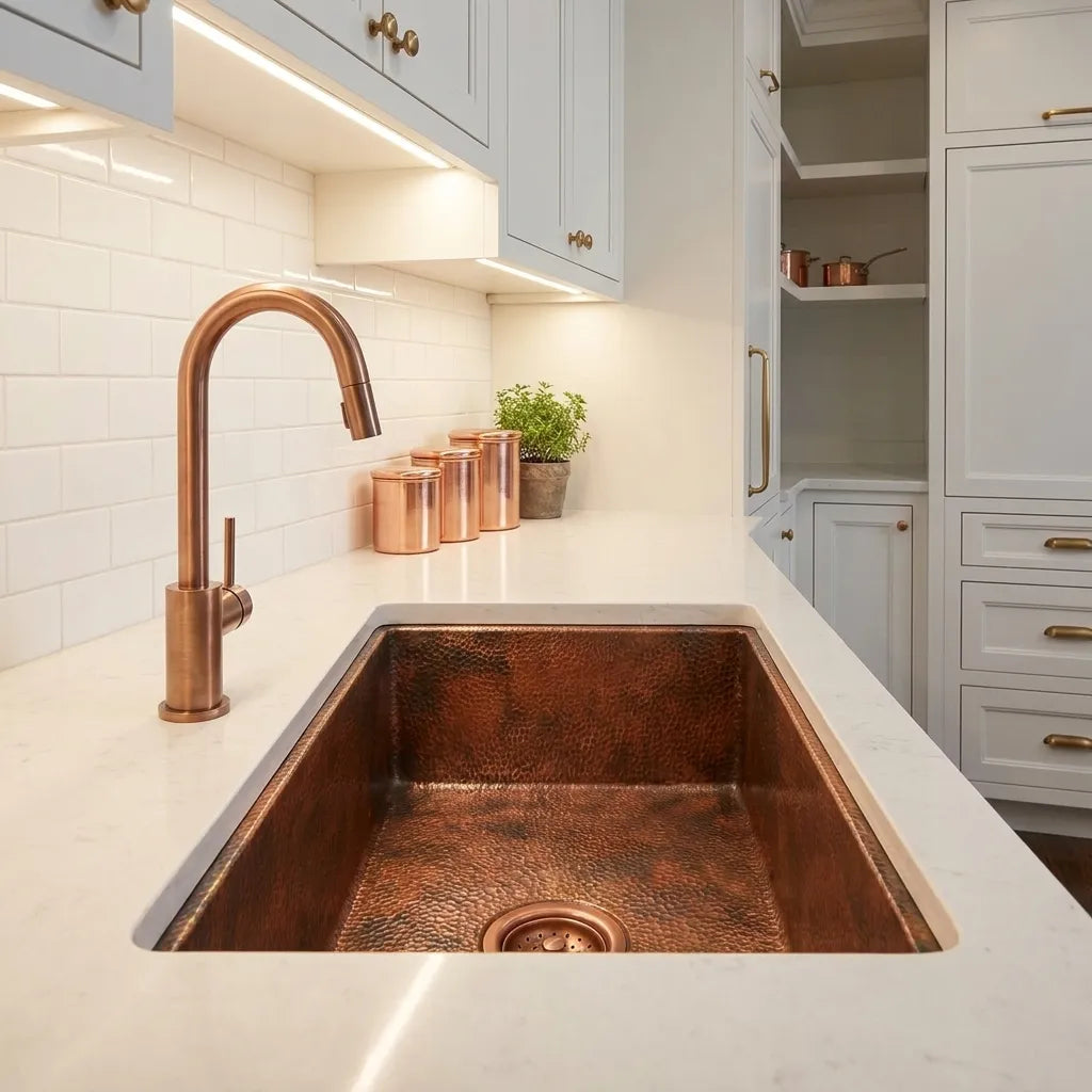 Hammered Aged Copper Undermount Kitchen Sink