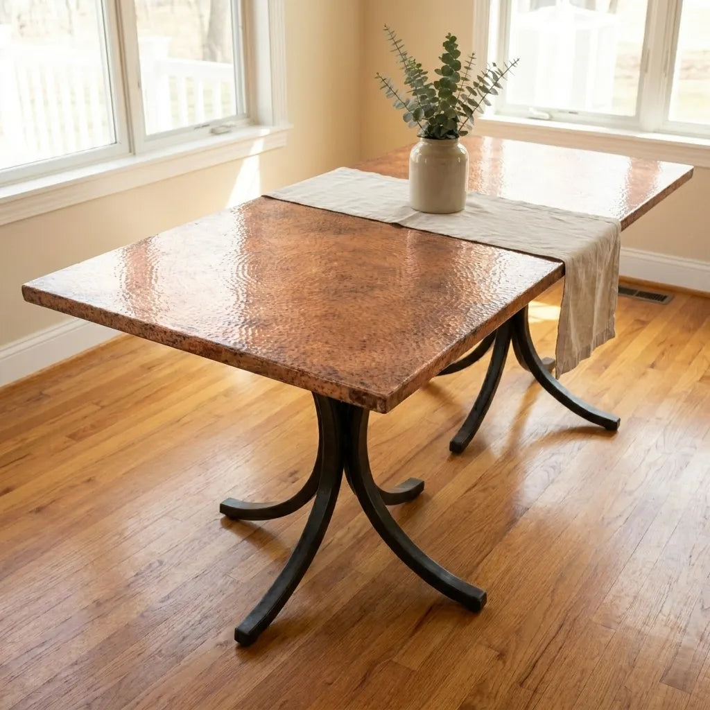Handcrafted Hammered Copper Dining Table – Rustic Metal Top