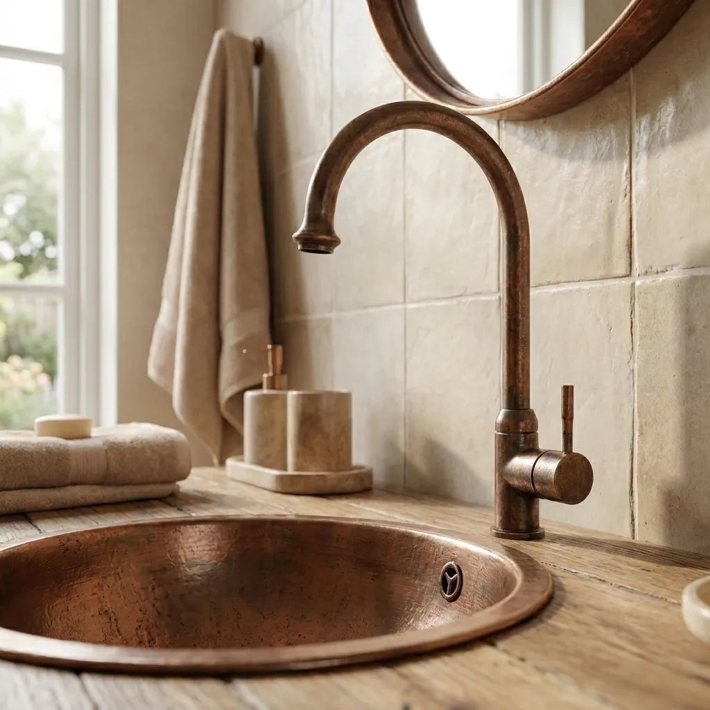 Vintage Copper Swan Neck Faucet – Single Lever Vanity Tap