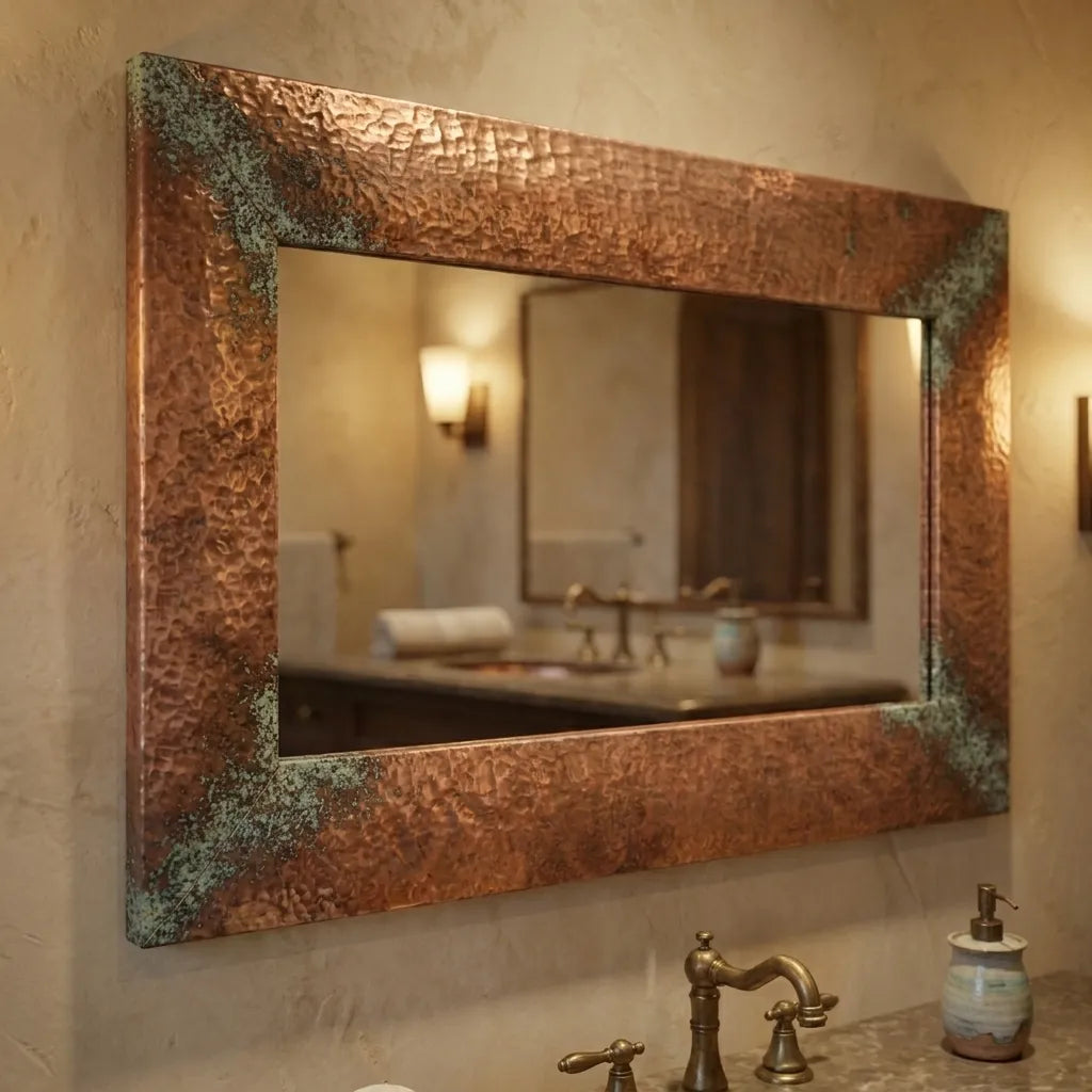 Hammered Copper Wall Mirror – Rustic Patina Vanity Frame
