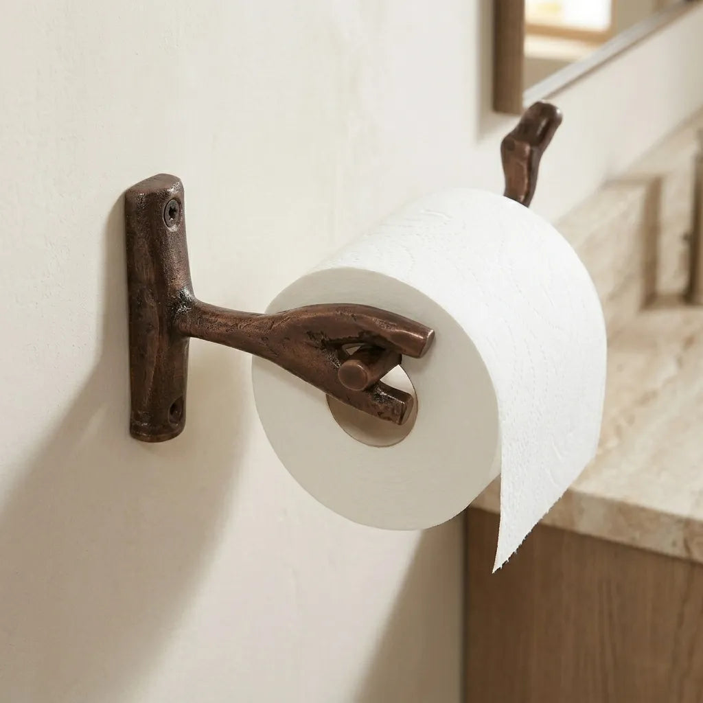 Rustic Copper Branch Toilet Paper Holder – Wall Mount Bath Rail