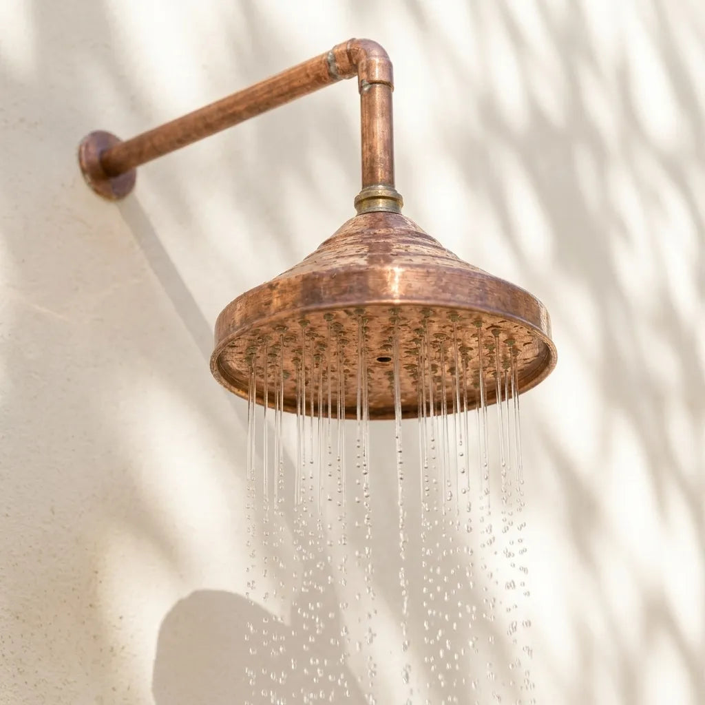 Handcrafted Aged Copper Rain Shower Head – Wall Mount