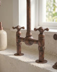 Handmade Aged Copper Bridge Kitchen Faucet with Side Sprayer