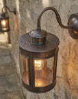 Aged Copper Outdoor Wall Lantern – Hammered Glass Sconce