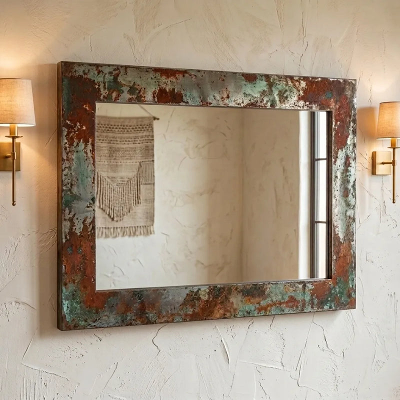 Oxidized Copper Wall Mirror – Rustic Verdigris Frame