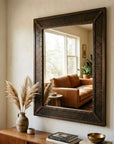Rectangular Wall Mirror with Riveted Antique-Style Frame