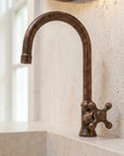 Handmade Aged Copper Single Hole Bathroom Faucet with Cross Handle