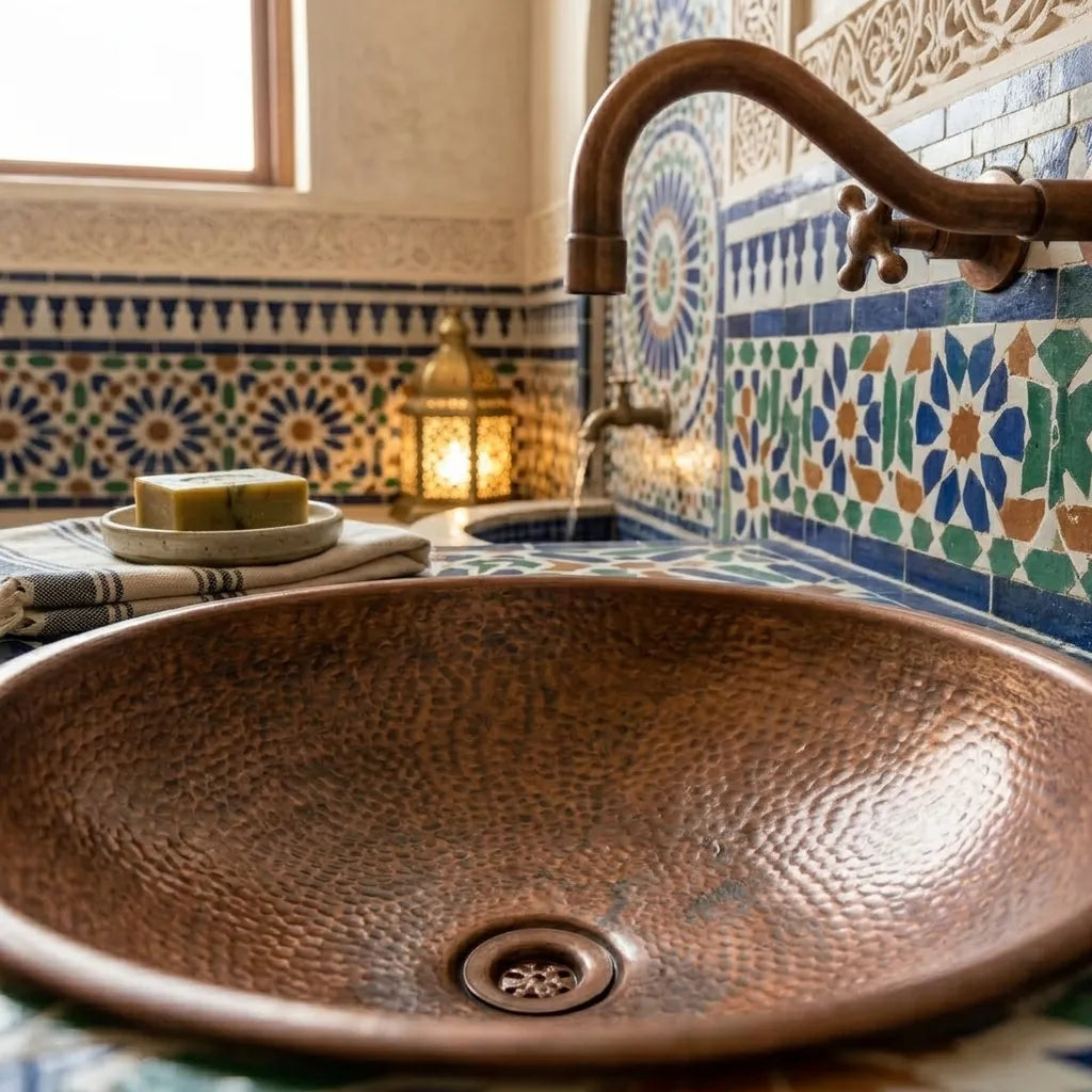 Rustic Hammered Copper Vessel Sink – Round Vanity Bowl