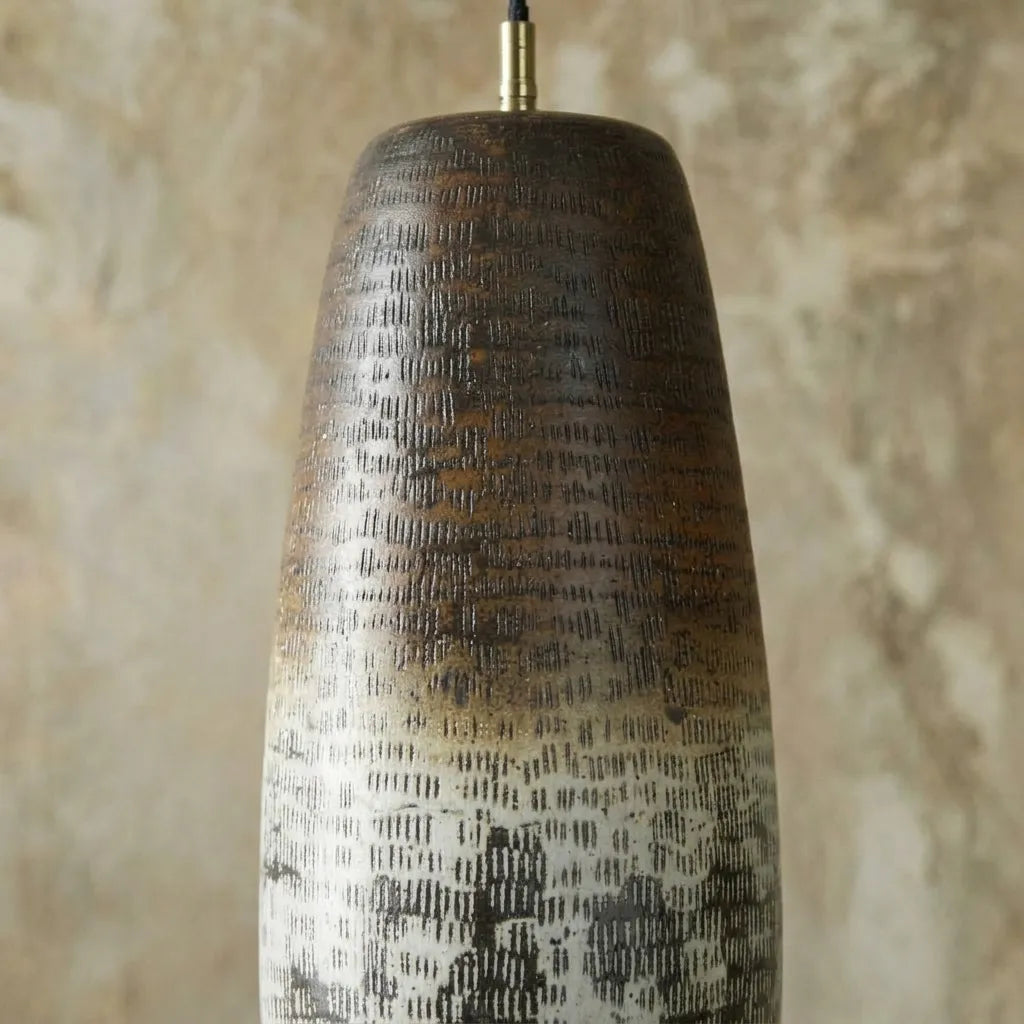 Handmade Oxidized Copper Cylinder Pendant Light – Rustic Tall Ceiling Lamp
