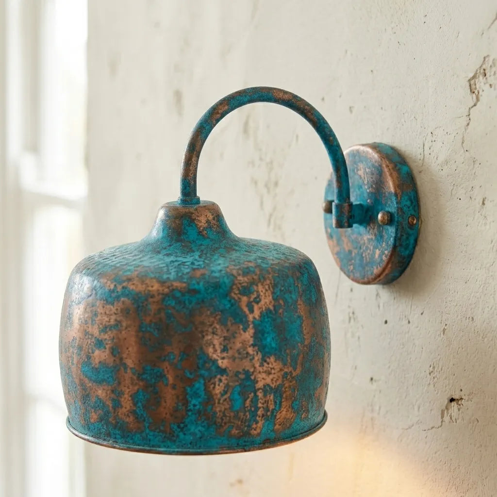 Verdigris Copper Wall Sconce – Rustic Farmhouse Lighting