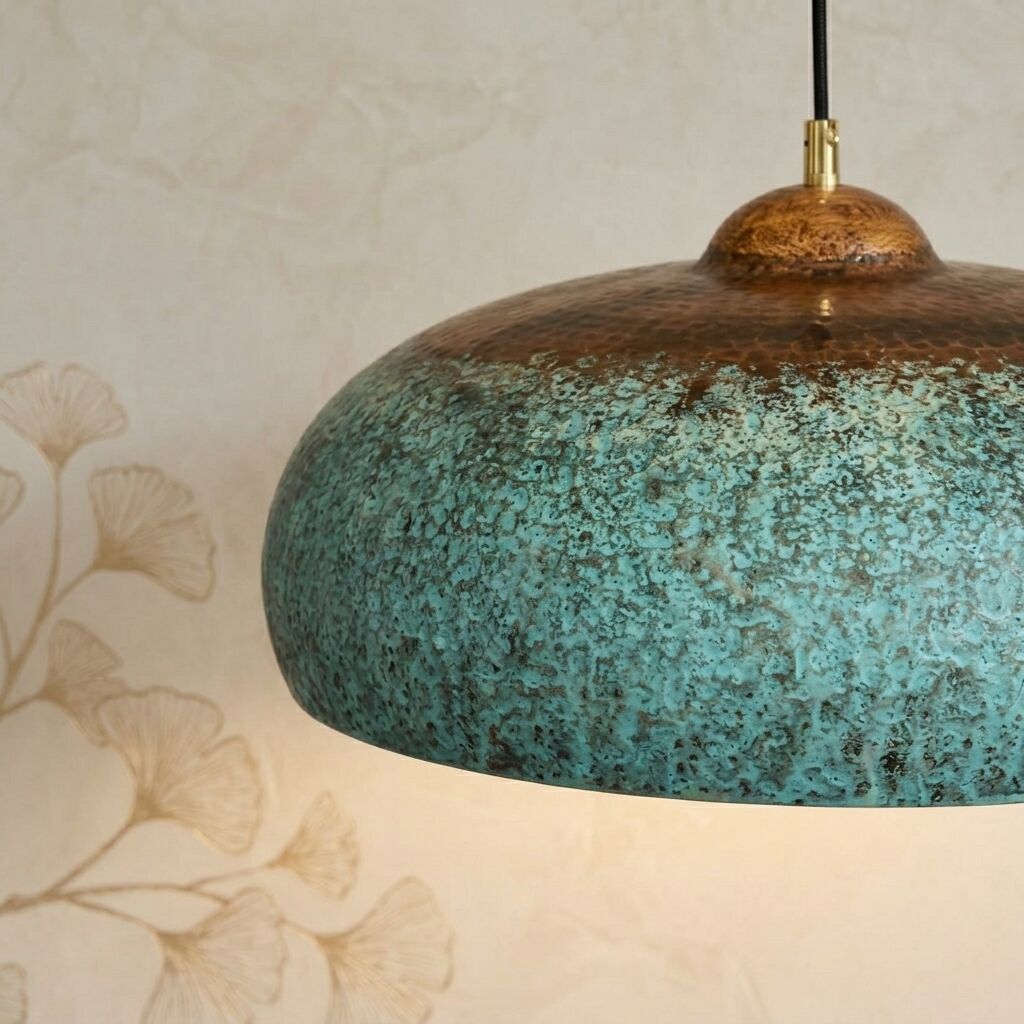 Handcrafted Verdigris Copper Pendant Light for Farmhouse Kitchens