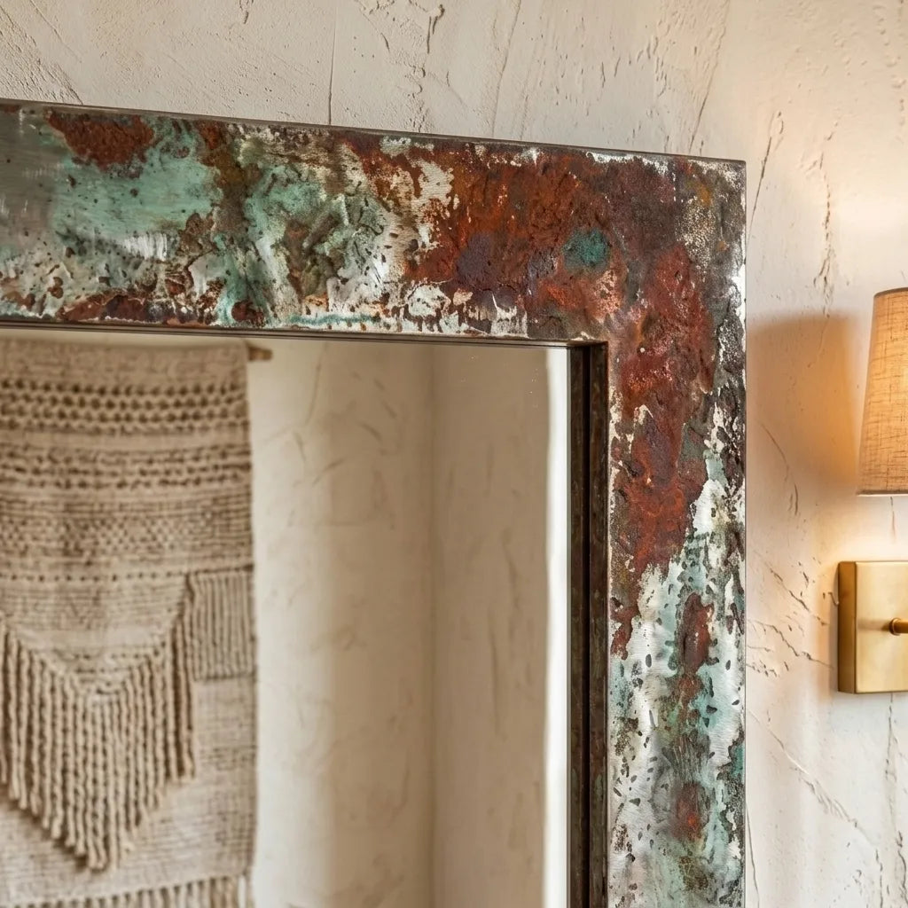 Oxidized Copper Wall Mirror – Rustic Verdigris Frame
