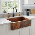 Solid Copper Farmhouse Kitchen Sink with Hammered Finish