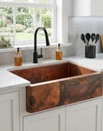 Solid Copper Farmhouse Kitchen Sink with Hammered Finish