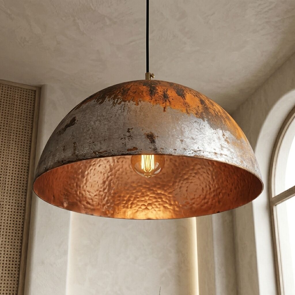 Handcrafted Aged Copper Dome Pendant Light for Kitchen Island