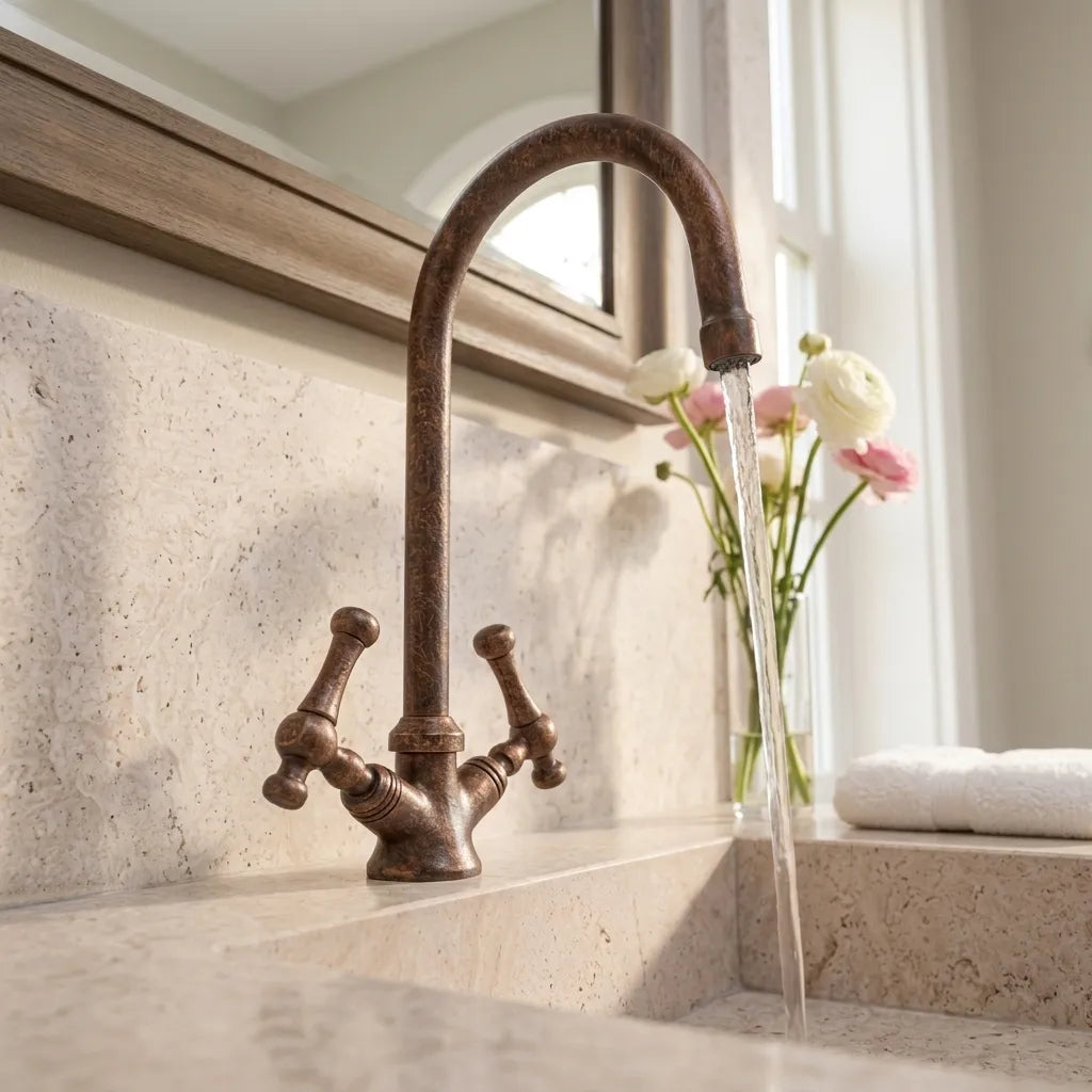 Handcrafted Oil Rubbed Bronze Bathroom Faucet with Cross Handles