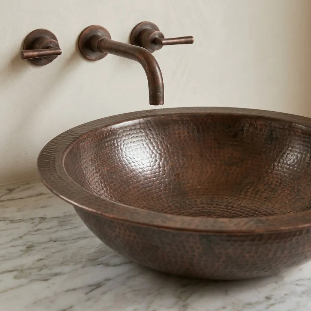 Copper Bathroom Sink Hammered Drop-In Basin – Round Vanity Sink