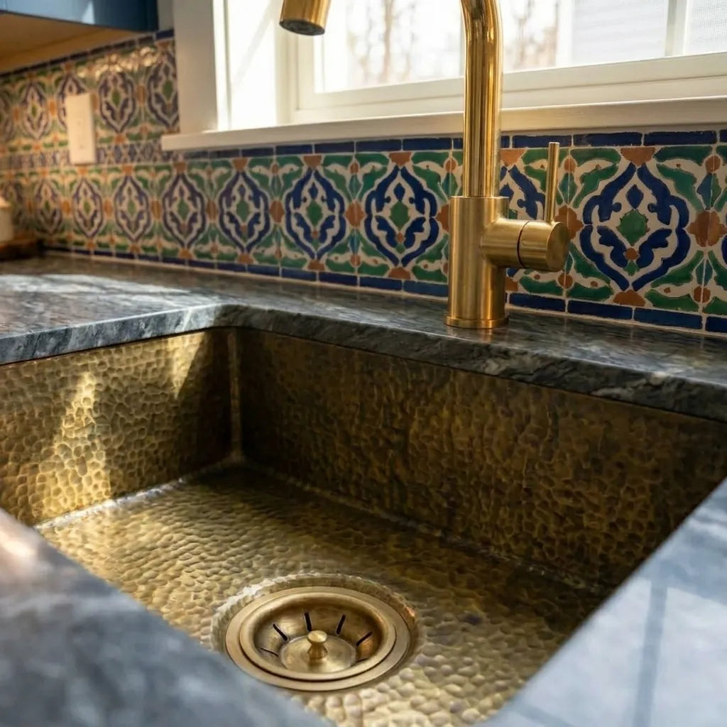 Hammered Antique Brass Prep Sink for Luxury Kitchen Countertops