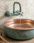 Verdigris Copper Vessel Sink – Round Moroccan Bathroom Basin