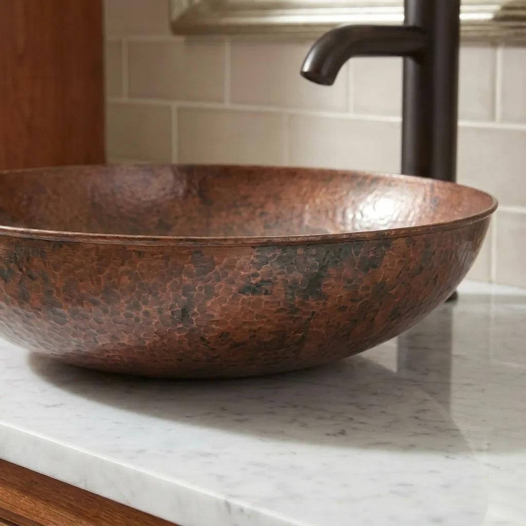 Handmade Hammered Copper Vessel Sink for Rustic Bathroom Vanity