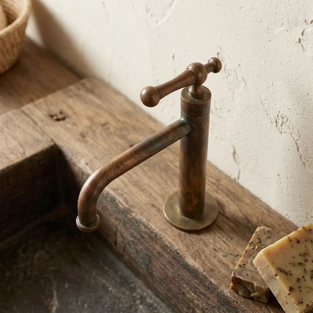 Aged Copper Vessel Sink Faucet – Rustic Single Hole Tap