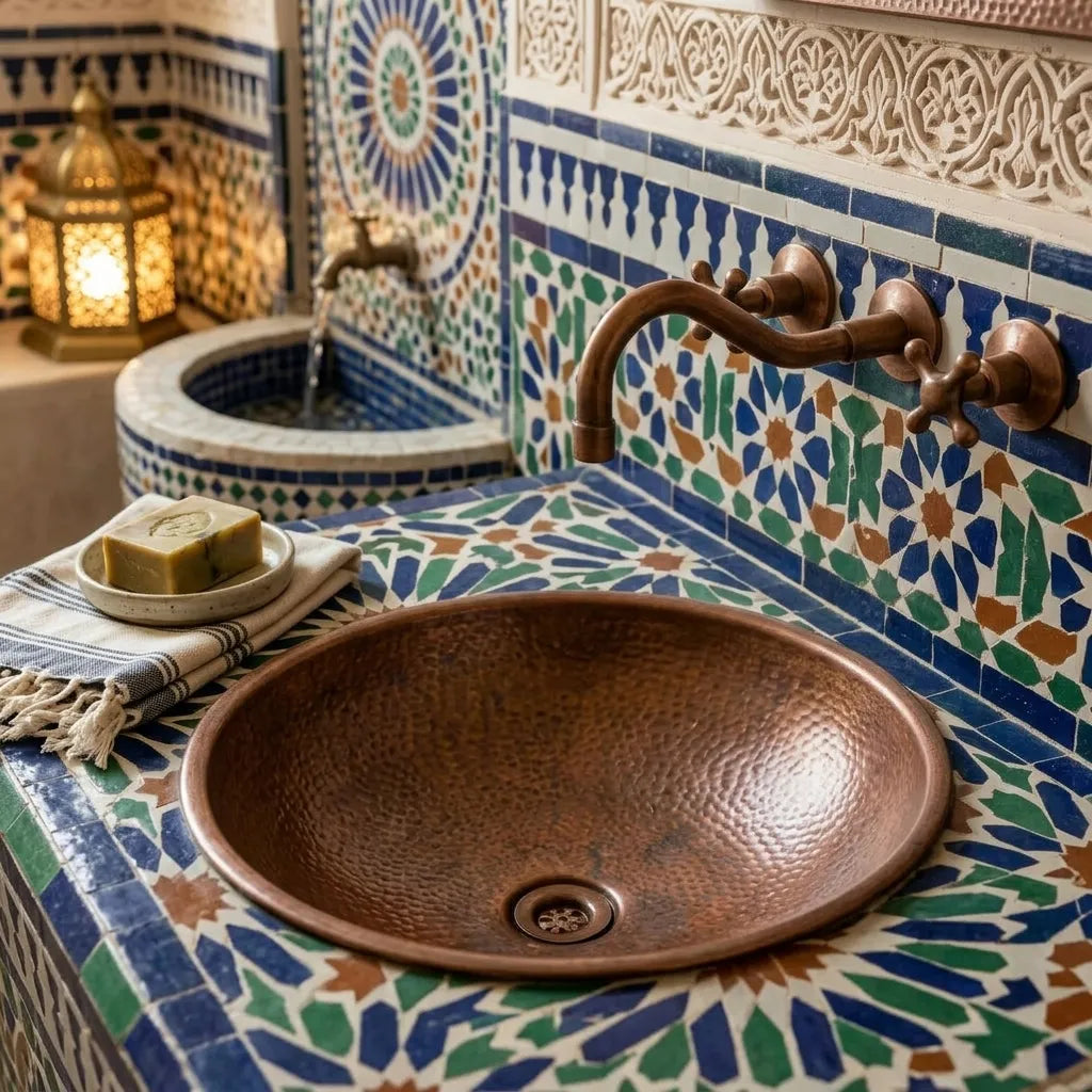 Rustic Hammered Copper Vessel Sink – Round Vanity Bowl