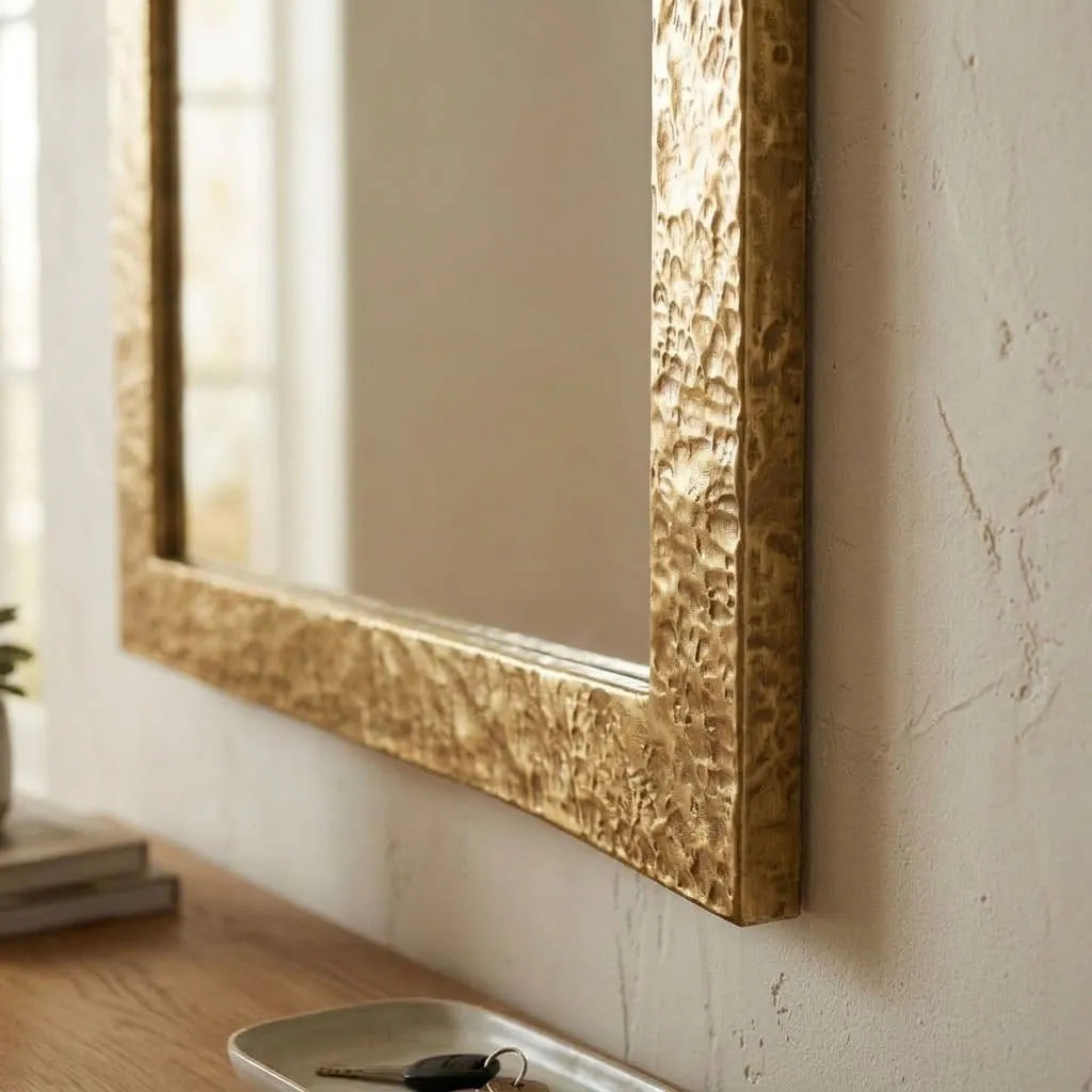 Handmade Hammered Brass Wall Mirror – Luxury Gold Frame