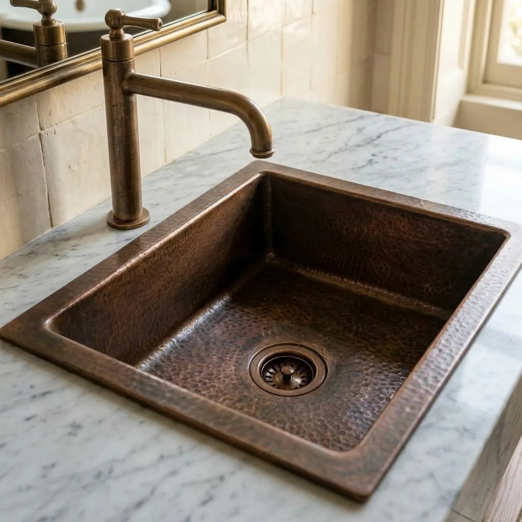 Hammered Copper Drop-In Bathroom Sink with Aged Finish